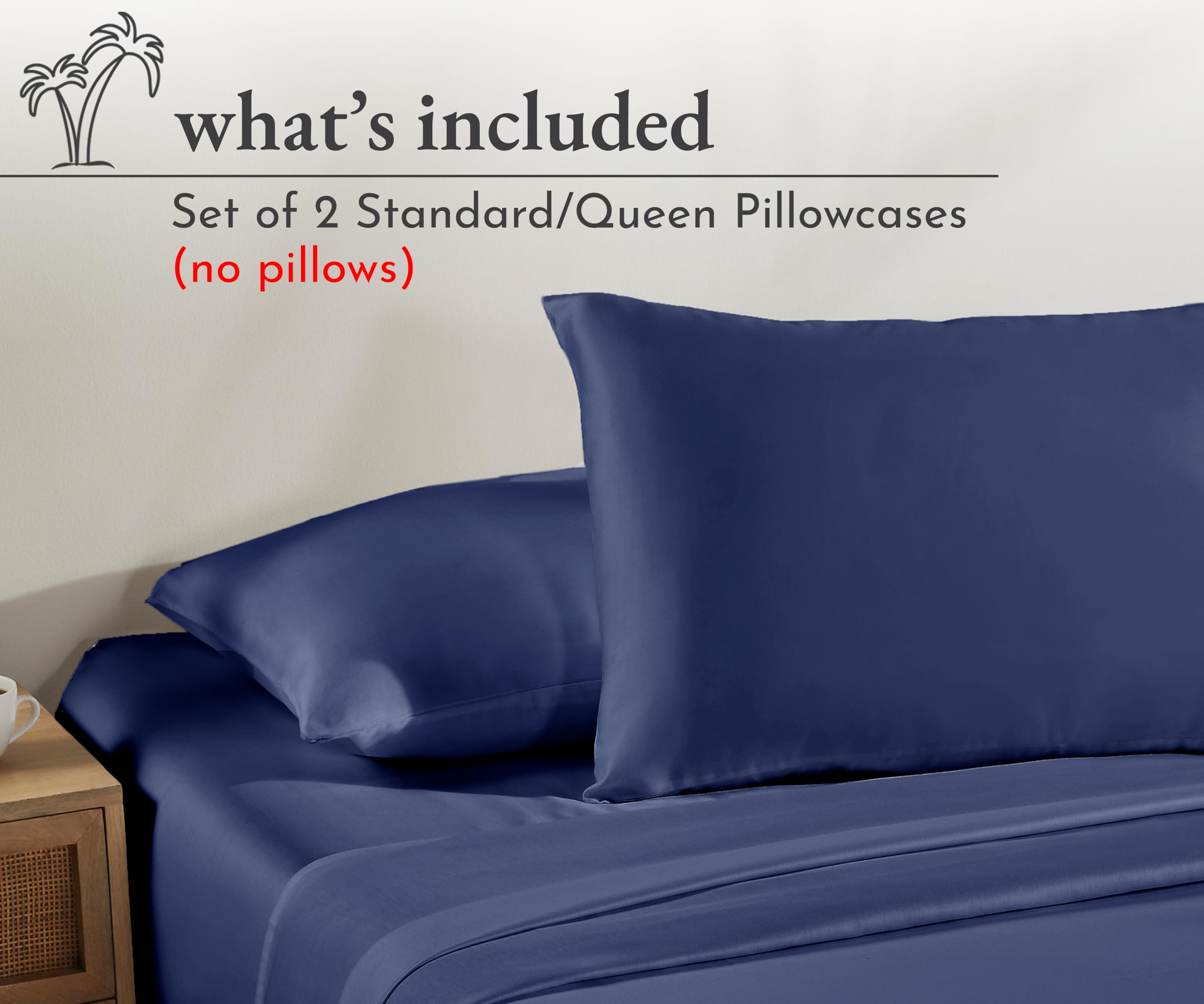 California Design Den 100% Cotton Pillowcases Standard/Queen Size Pillowcases - Set Of 2 Soft & Cooling Sateen Weave Cases, For Queen And Standard Size Pillows - Navy