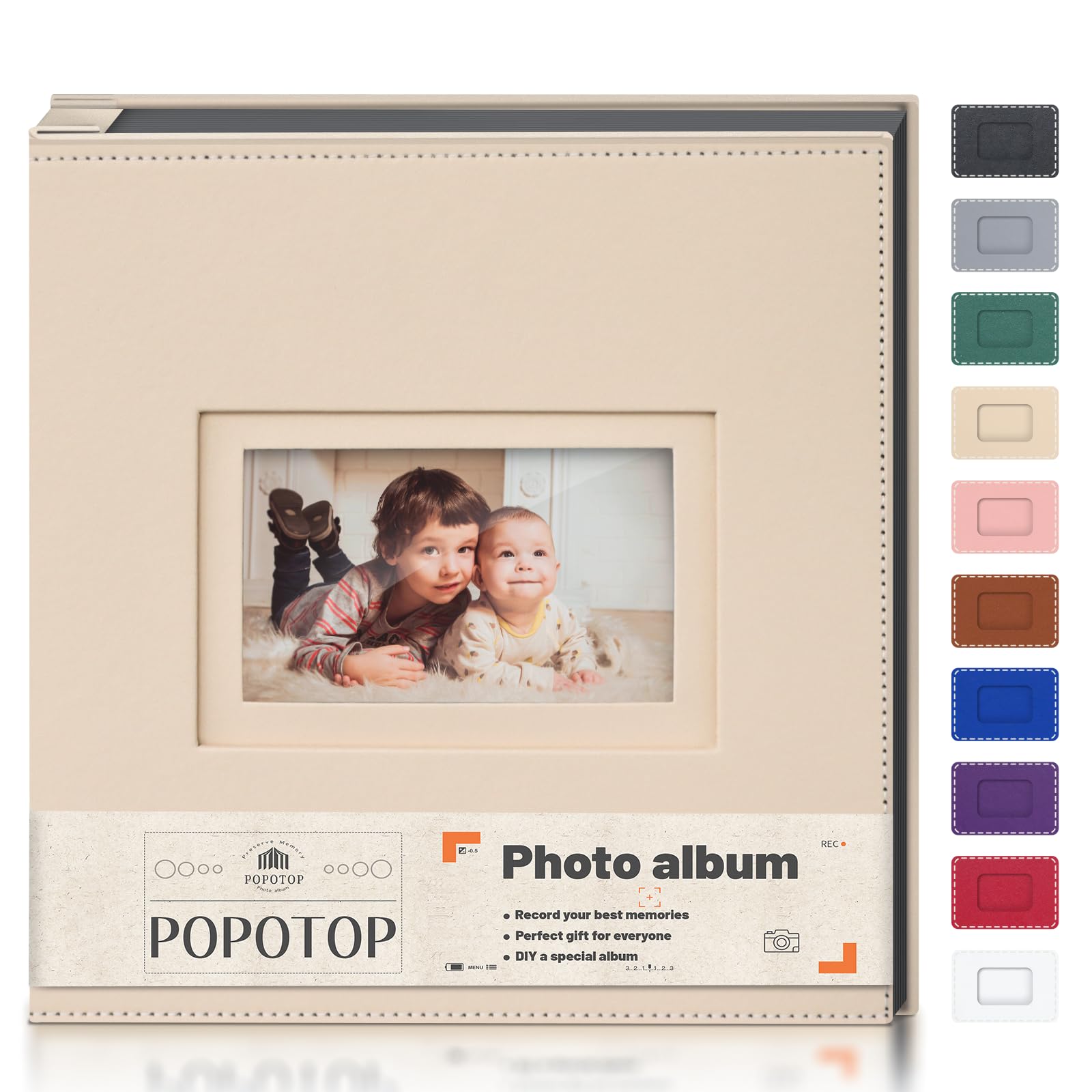 Popotop Photo Album 4x6 Photos with Leather Hardcover Cover as Wedding Gifts Anniversary, Baby Memory Book with Vertical & Horiz