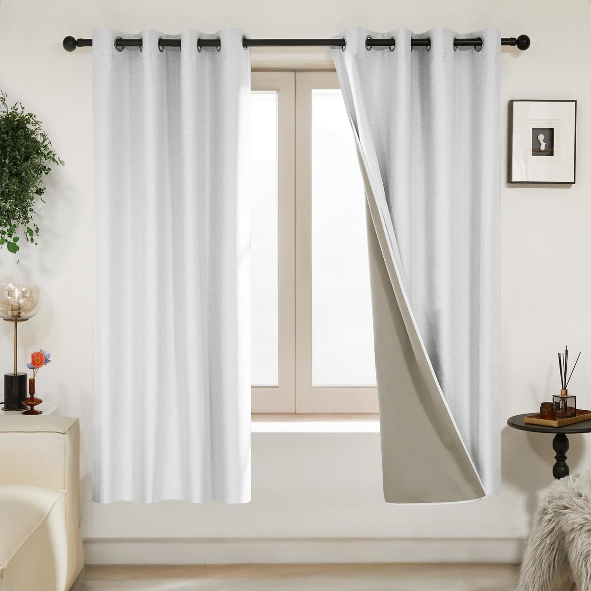 Deconovo White Curtains, 52W X 74L,100% Blackout Curtains For Bedroom, Jacquard Black Out Curtains For Living Room, Short Window