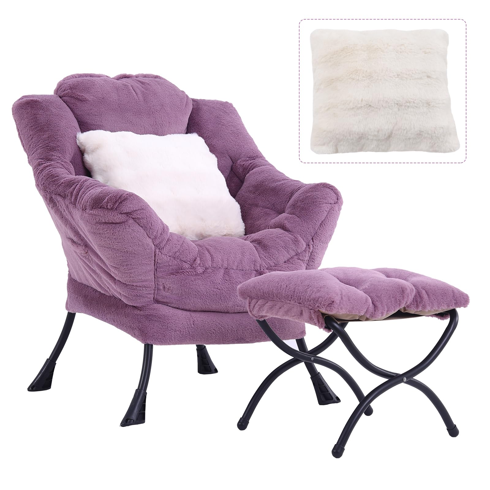 HomEastlly Lazy Chair with Ottoman, Modern Large Accent Lounge Chair with a Pillow, Leisure Sofa Armchair with Ottoman, Reading 