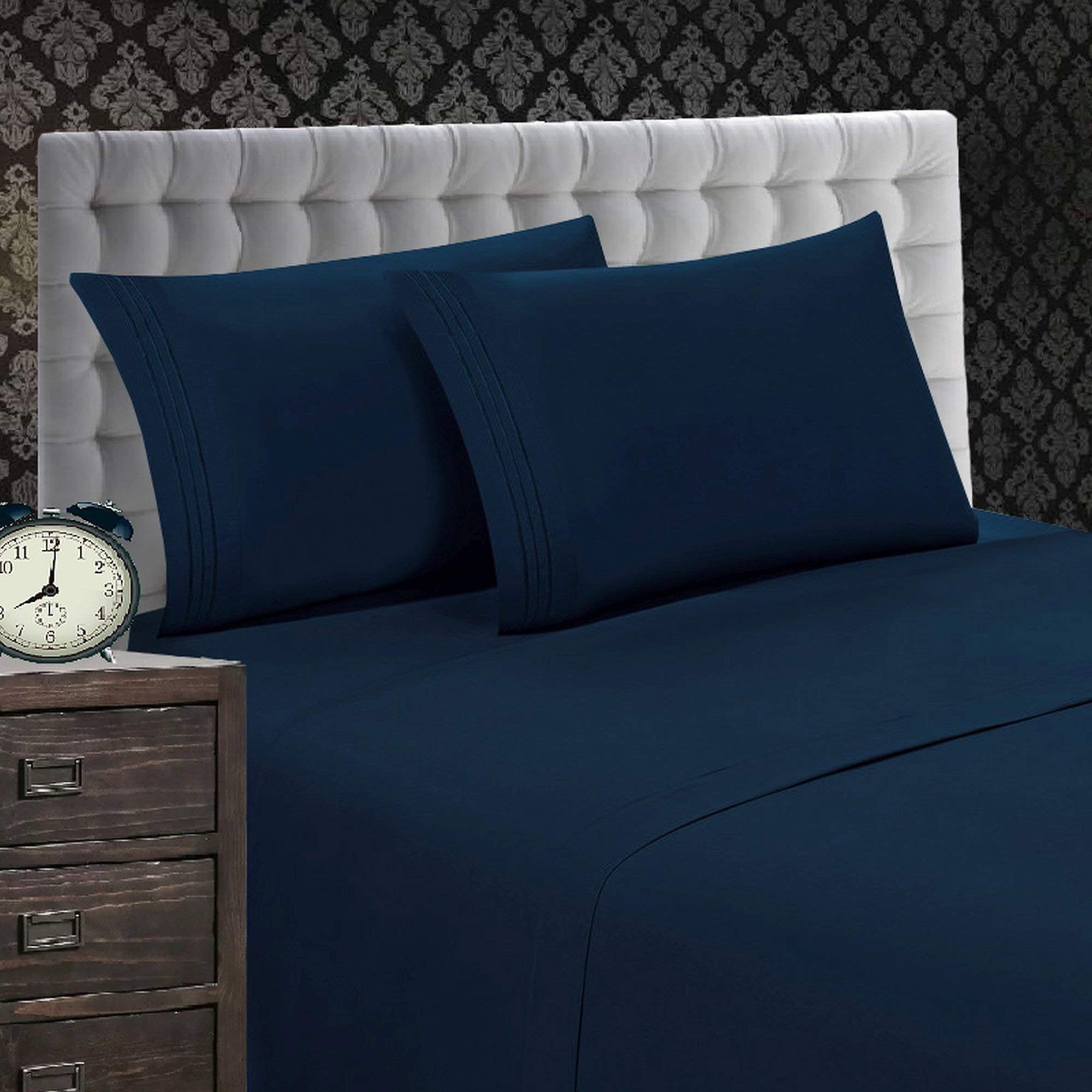 Elegant Comfort 1500 Premier Wrinkle & Fade Resistant 4 Pc Sheet Set, Deep Pocket Up To 18' And Colors, King Navy
