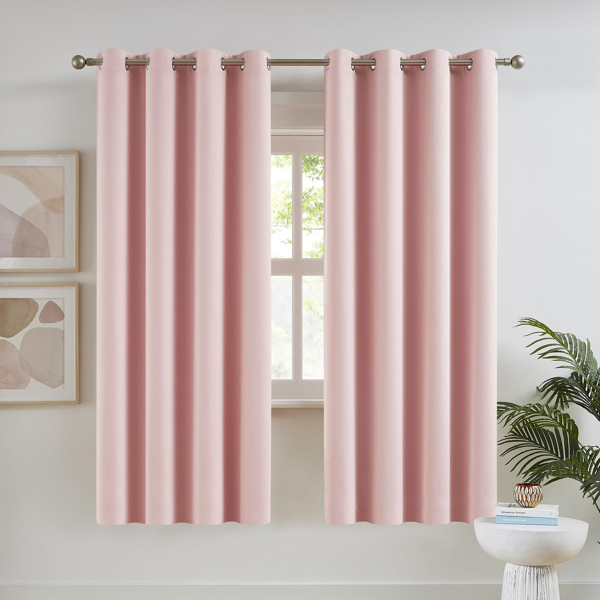 Dualife Pink Blackout Curtains 63 Inch Length For Girls Room Heat Blocking Grommet Thermal Insulated Room Darkening Black Out Cu