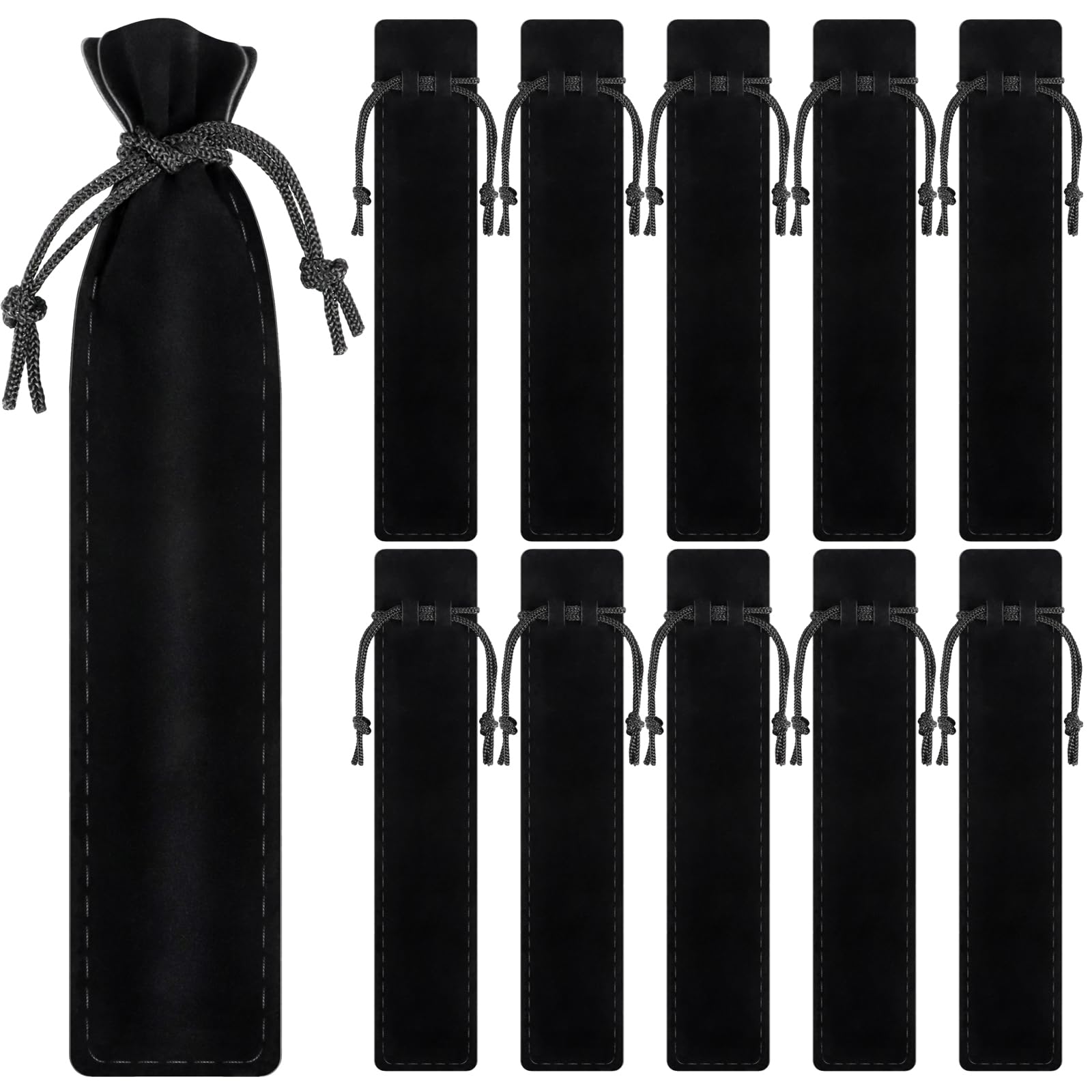 Wfplus 50 Pieces Velvet Pen Pouch With Drawstring - Velvet Pen Bag Case Pen Holder Pencil Bag For Pen & Pencil (Black)