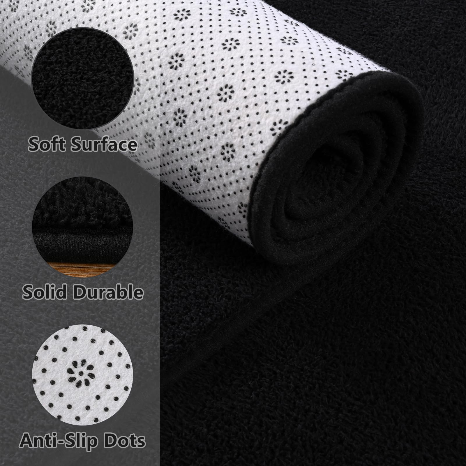 Larhom Large Modern Area Rugs For Bedroom Living Room, 6X9 Feet Black Rug, Thickened Memory-Foam Indoor Carpets, Minimalist Rug