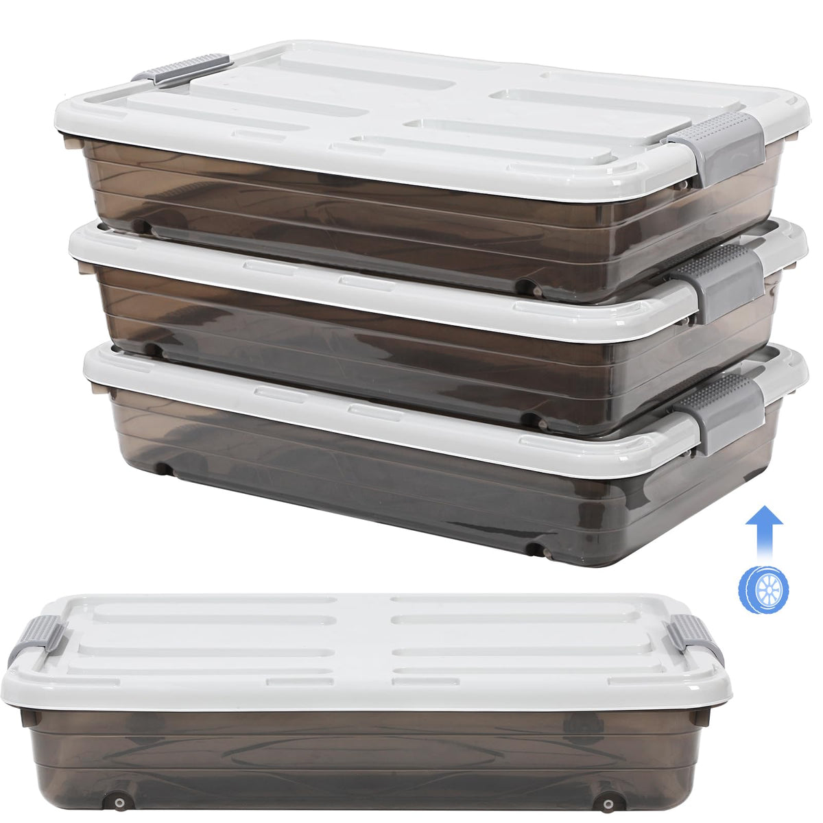 Beeveer 4 Plastic Under Bed Storage Containers, 23.7 x 15.8 x 5.2, Brown