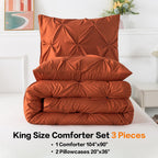 Andency Burnt Orange Terracotta King Size Comforter Set, 3 Pieces Pinch Pleat All Season Bedding Set, Soft Lightweight Microfiber Down Alternative Comforter Bed Set