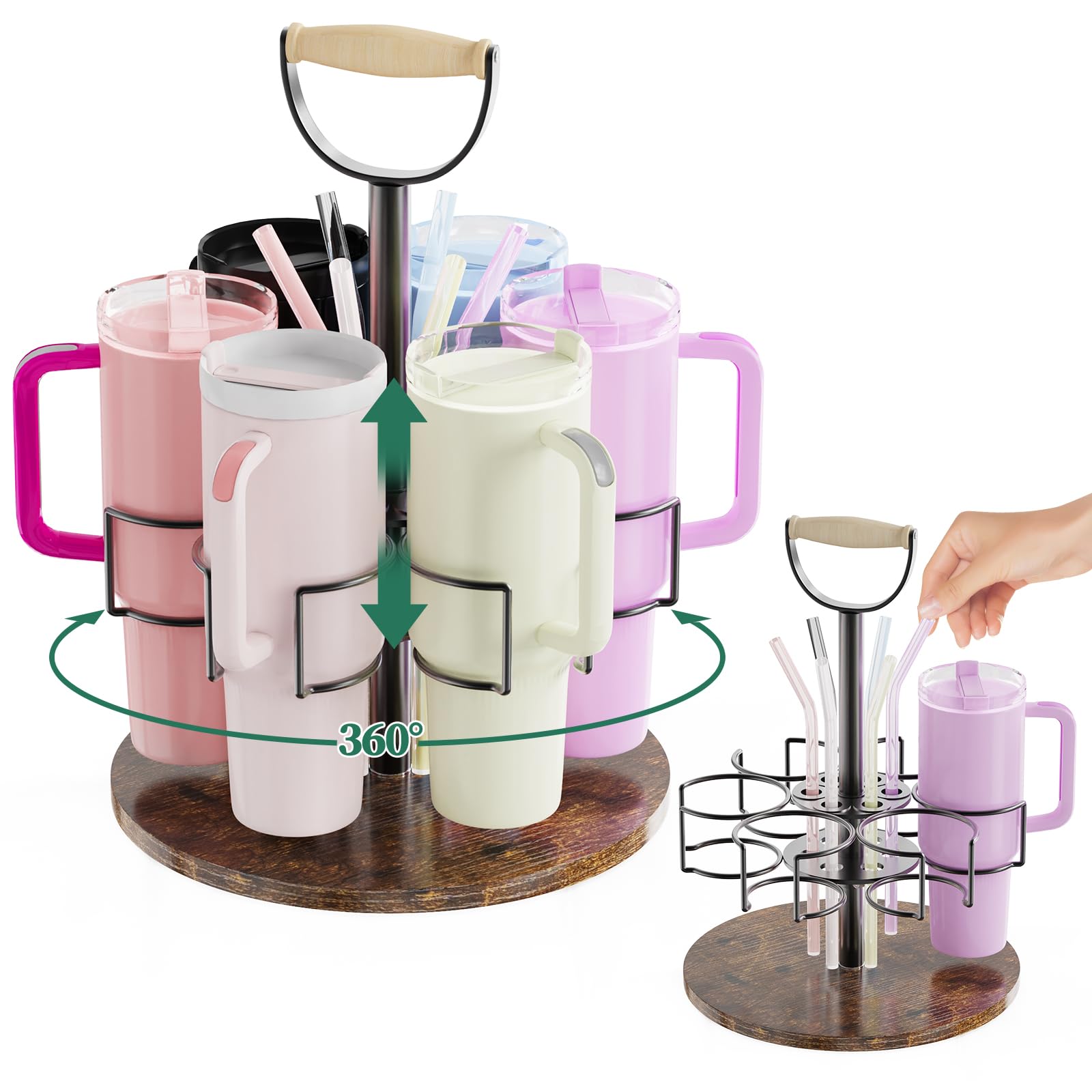 Water Bottle Organizer For Stanley 40 Oz Tumbler With Handle, Straw Holder, Adjustable Height, 360 Rotatable Organizer For Stanl