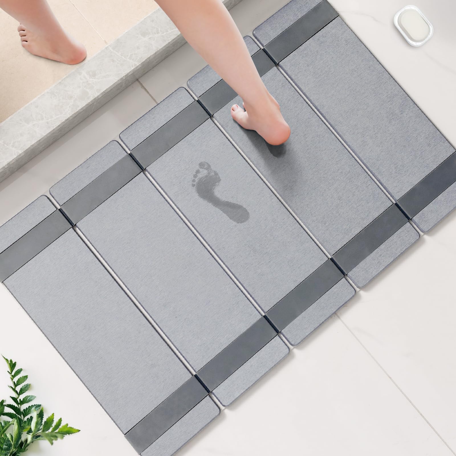 WALL QMER Stone Bath Mat, Big Big Big, 20x32, Foldable, Multifunctional Stone Bath Mats for Bathroom, Easy to Clean, Light Gray