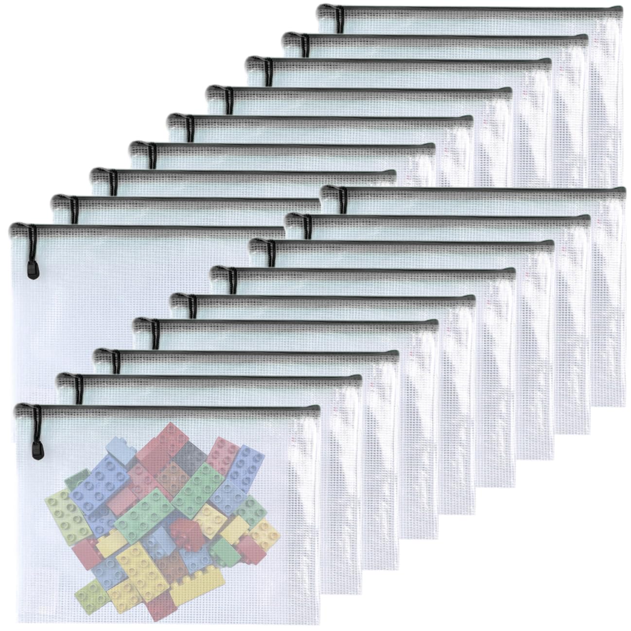 Oaimyy-11 X 14 ',18Pcs,Plastic Mesh Zipper Pouch Document Folders Bag Zipper Zip File Folders For Office Supplies, Puzzles Puzz