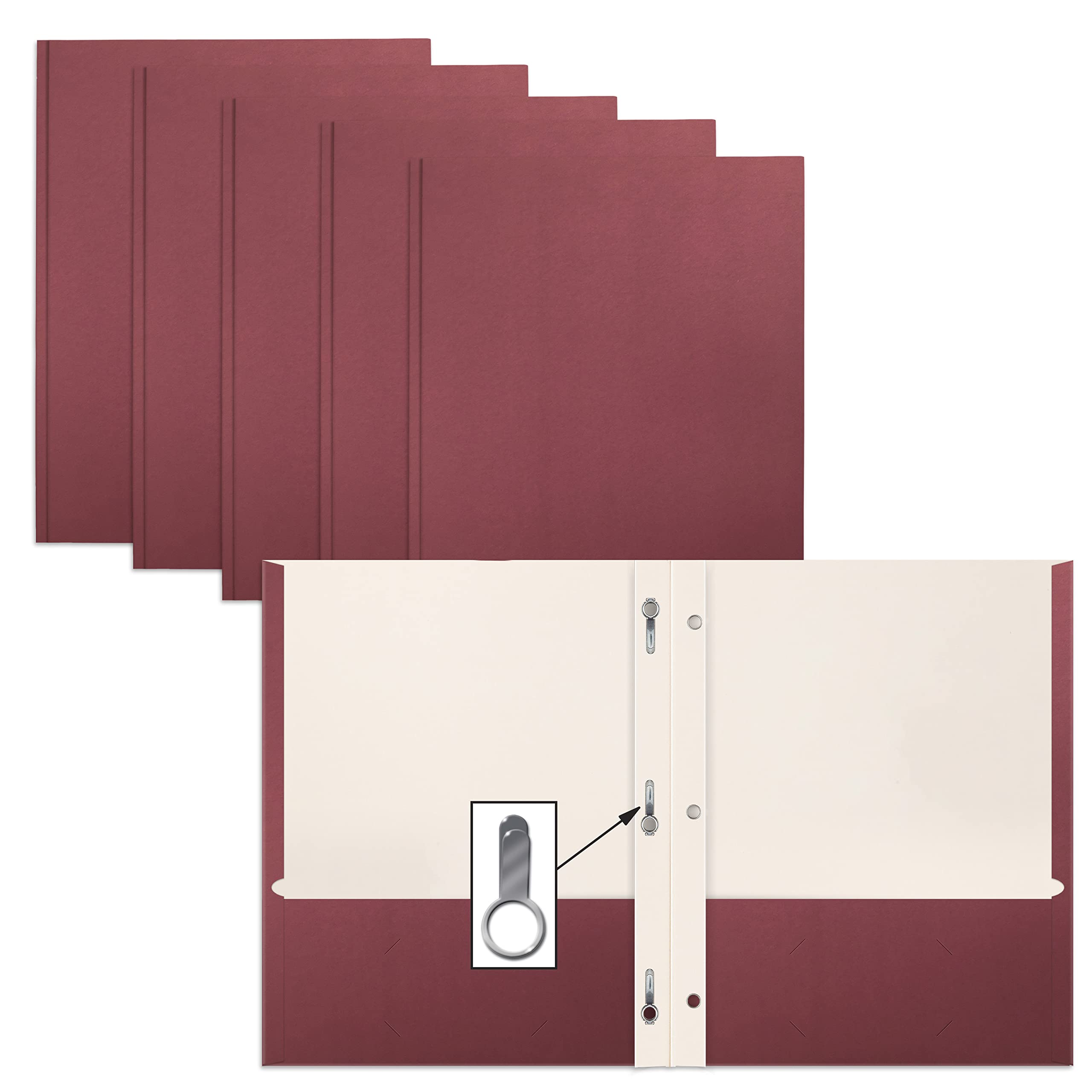Better Office Products Burgundy Paper 2 Pocket Folders With Prongs, 50 Pack, Matte Texture, Letter Size Paper Folders, 50 Pack,