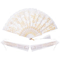 Sepwedd 30pcs White Rose Lace Floral Folding Hand Fans Chinese Retro Folding Fan Bridal Dancing Props Church Wedding Party Favor
