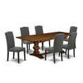 East West Furniture Alaen7-81-20 7 Piece Dining Table Set Consist Of A Rectangle Wooden Table With Butterfly Leaf And 6 Dark Gotham Linen Fabric Upholstered Chairs, 42X92 Inch, Walnut