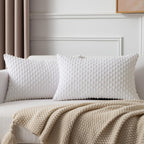 Kevin Textile Pack Of 2, Velvet Pillow Covers Striped Throw Cushion Case Set Accent Corduroy Lumbar Pillowcases With Hidden Zipper For Home Decor Indoor Outdoor (12'X20', Pure White)