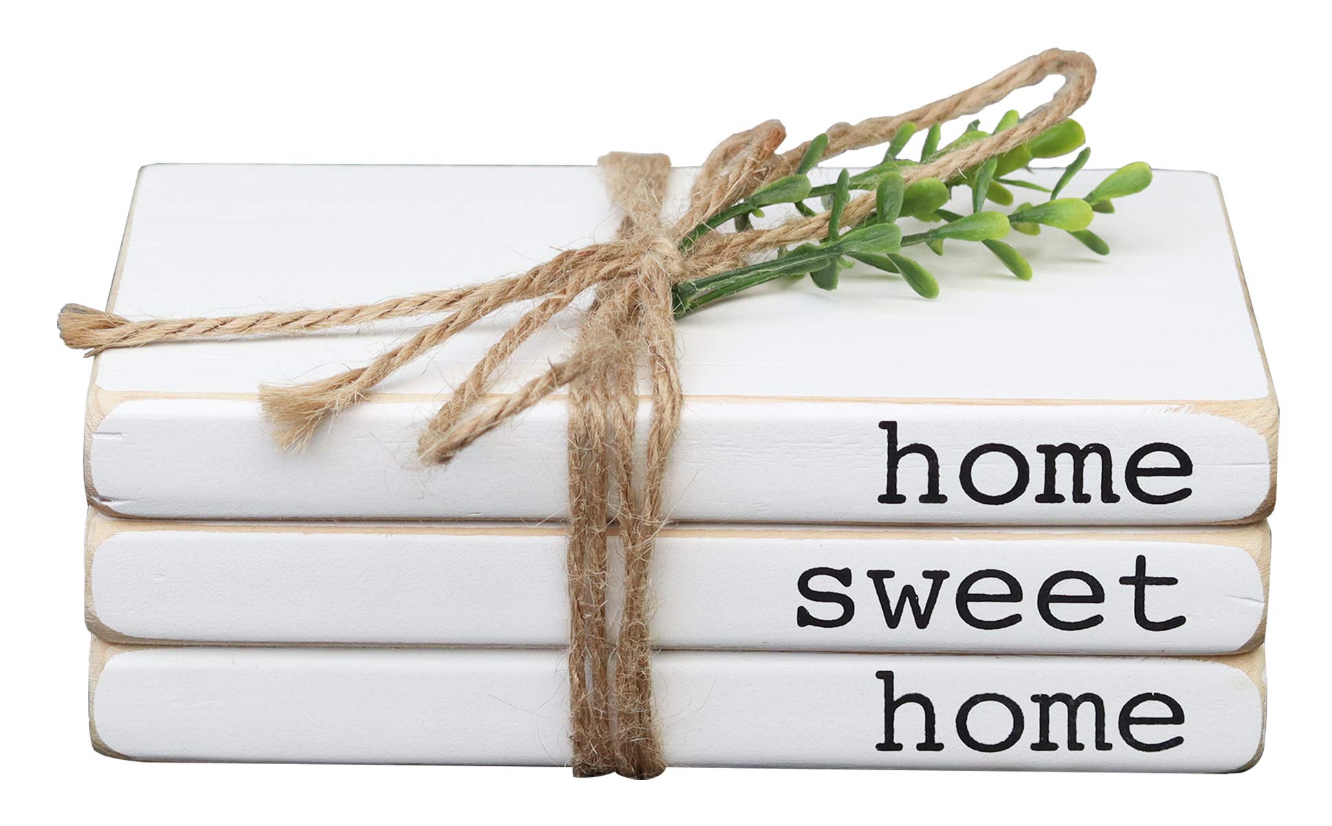 PARISLOFT Small Wooden Book Stack,Decorative Faux Book Wood Decor,Farmhouse Whitewashed Wooden Sign with Quotes-Home Sweet Home