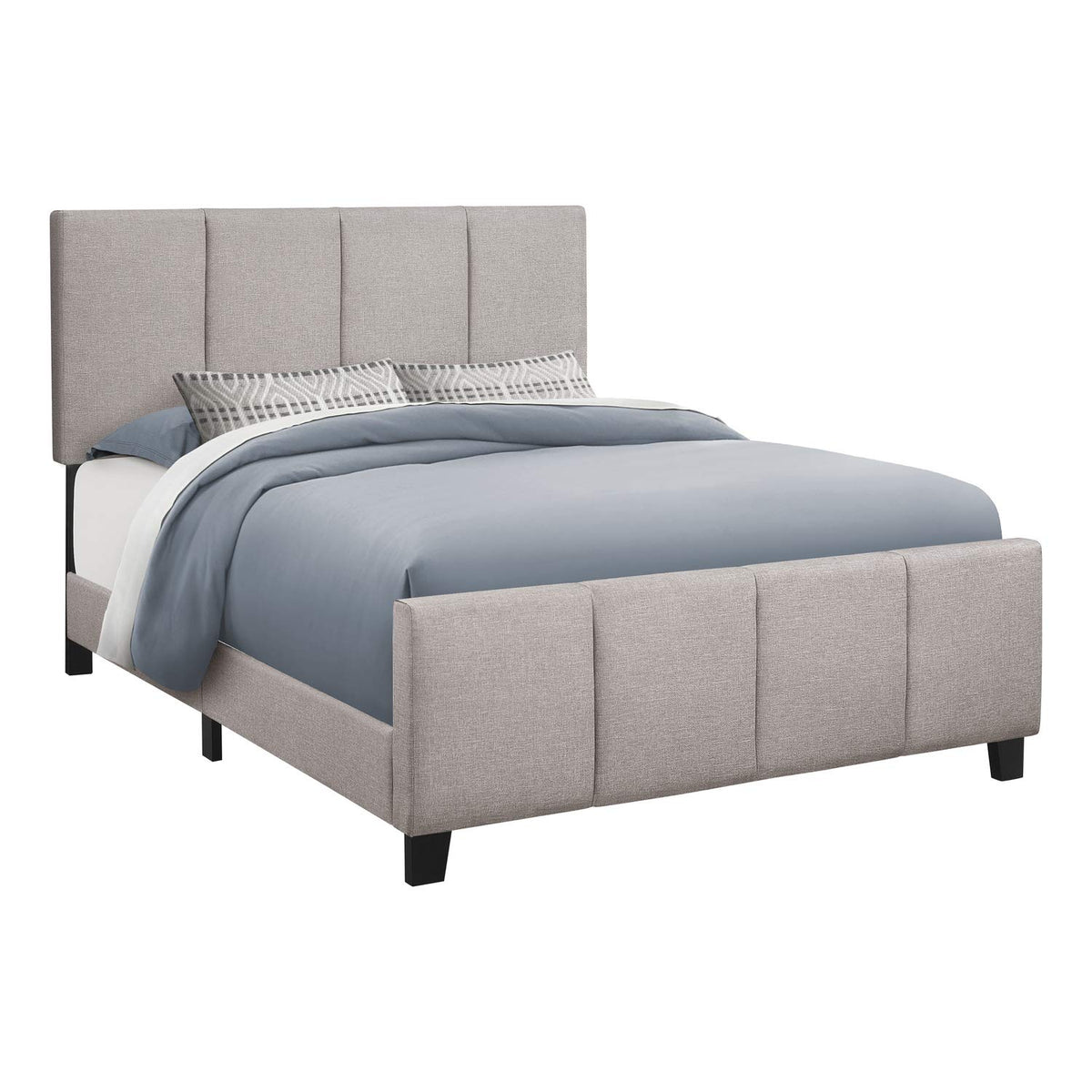 Monarch Specialties I 6025Q Bed, Queen Size, Platform, Bedroom, Frame, Upholstered, Linen Look, Grey, Transitional