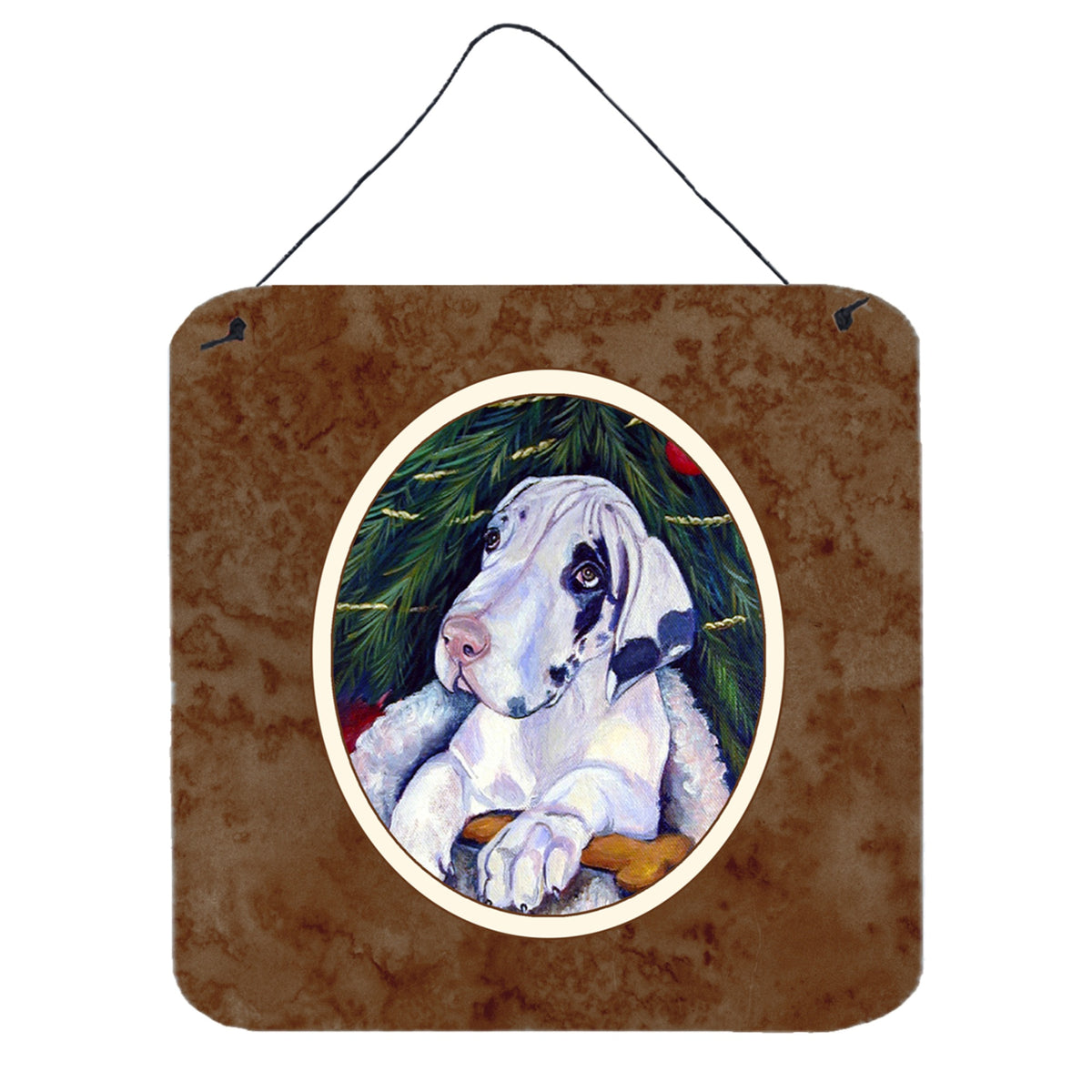 CarolineS Treasures Christmas Tree With Harlequin Dane Wall Or Door Hanging Prints 7172Ds66, 6Hx6W, Multicolor