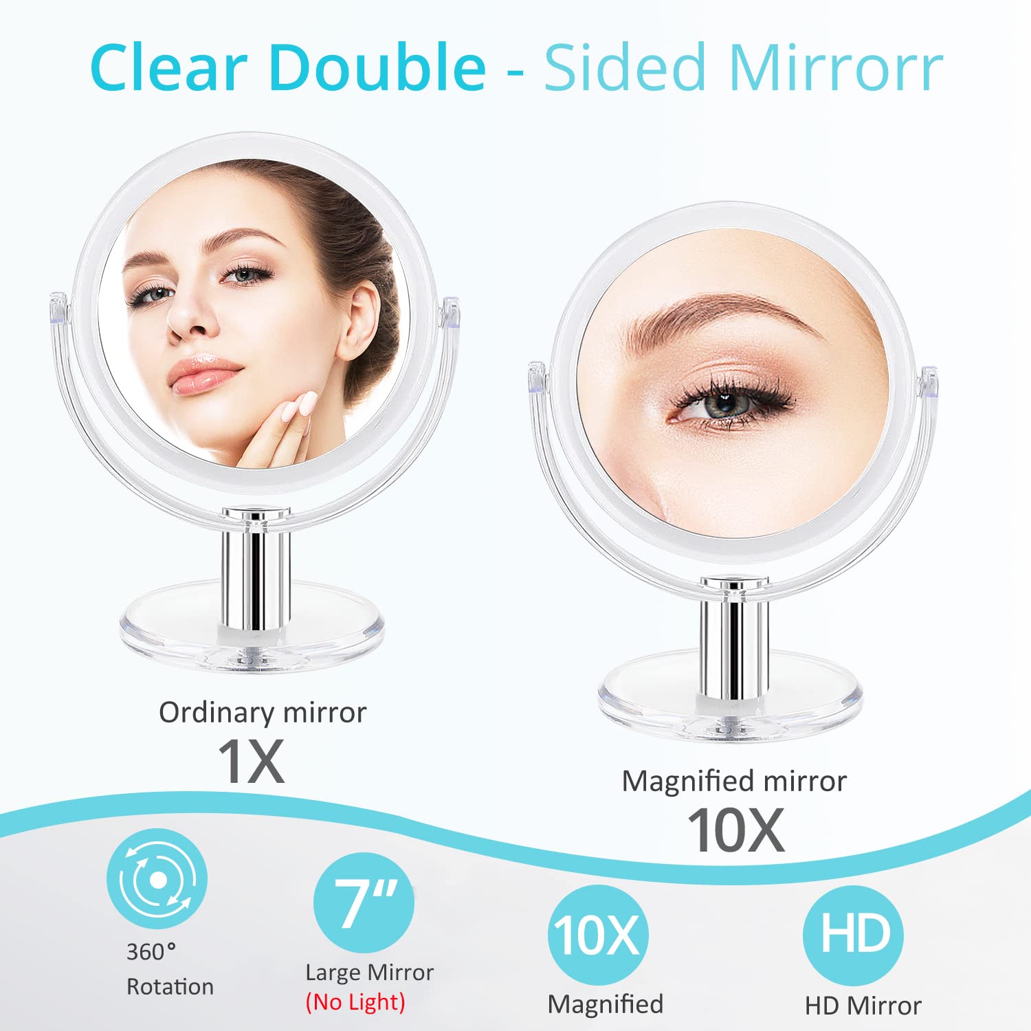 Fabuday Magnifying Makeup Mirror Double Sided 7 Inch Tabletop Mirror With 1X & 10X Magnification, Magnified Desk Mirror For Make