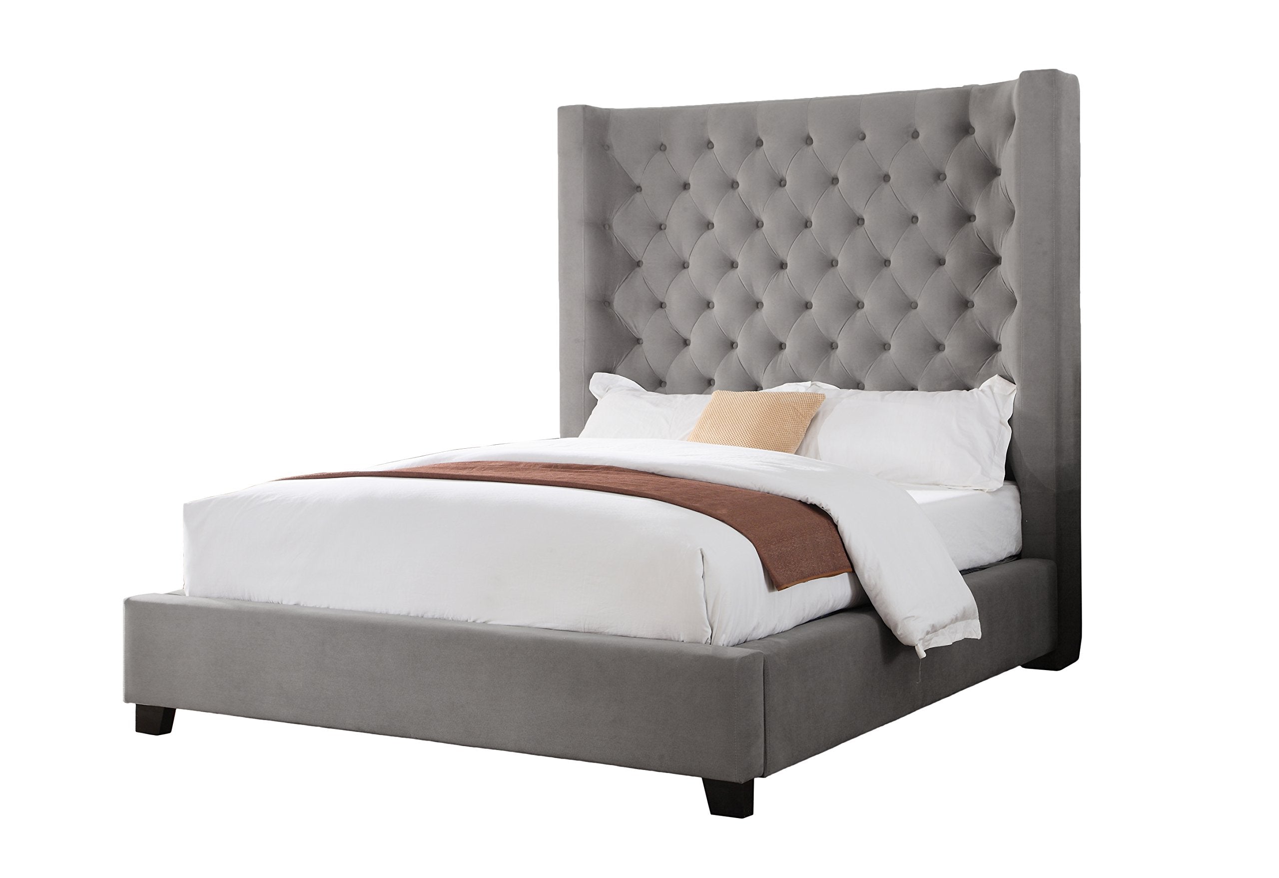 Best Master Furniture Jamie Upholstered Tower Contemporary Bed, Queen, Grey
