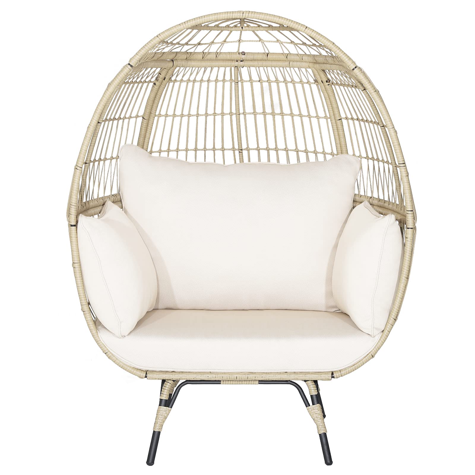 Giantex Oversized Wicker Egg Chair, Outdoor & Indoor Hammock Chair With Thick Cushions, 2-Person Pe Rattan Lounge Chair Swing Chair For Patio, Backyard,Porch, 450 Lbs Weight Capacity (Light Brown)
