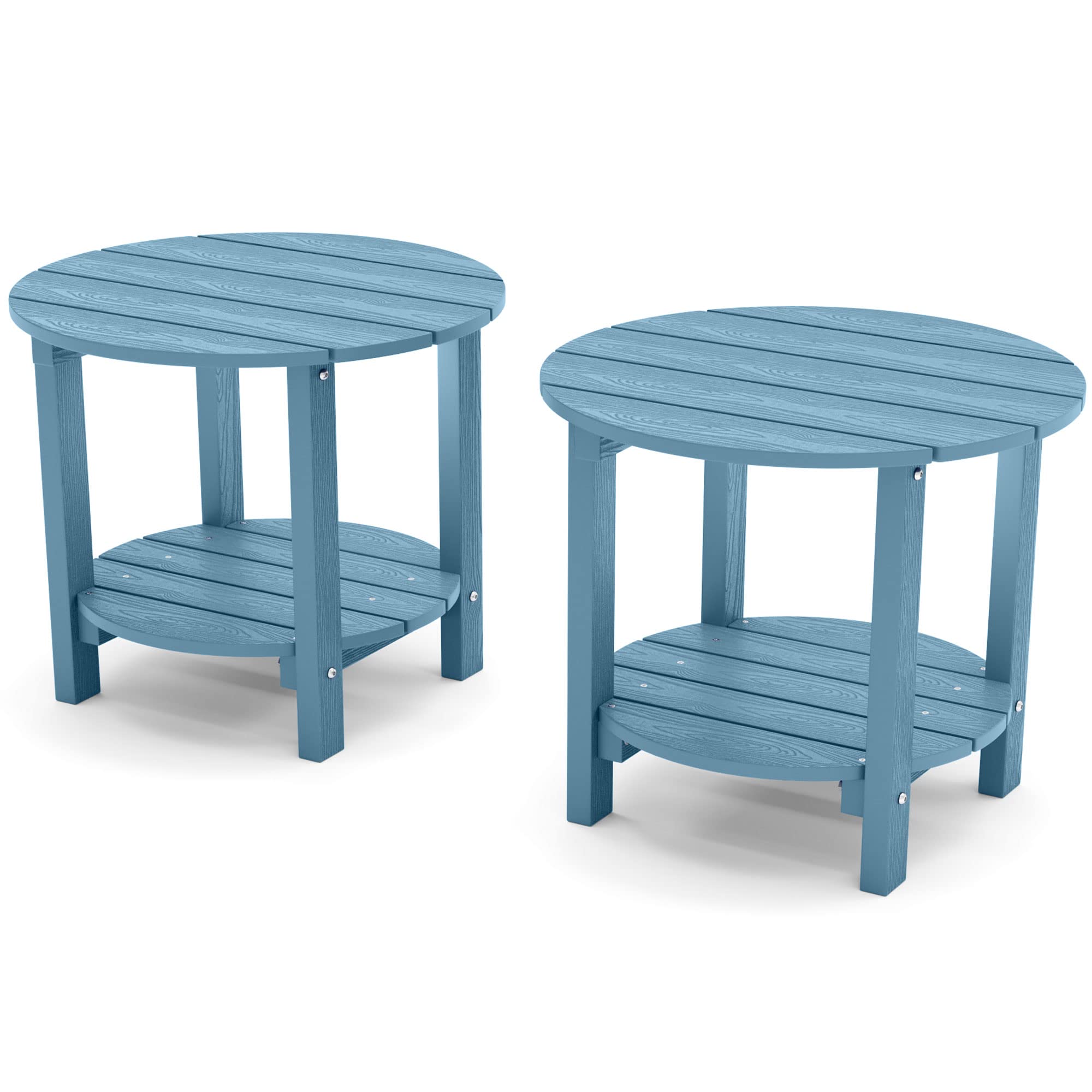 Yefu Adirondack Side Table, 18' Double Outdoor Side Table Set Of 2, Poly Lumber End Table, Weather Resistant For Indoor, Patio, Pool, Porch, Backyard-Blue