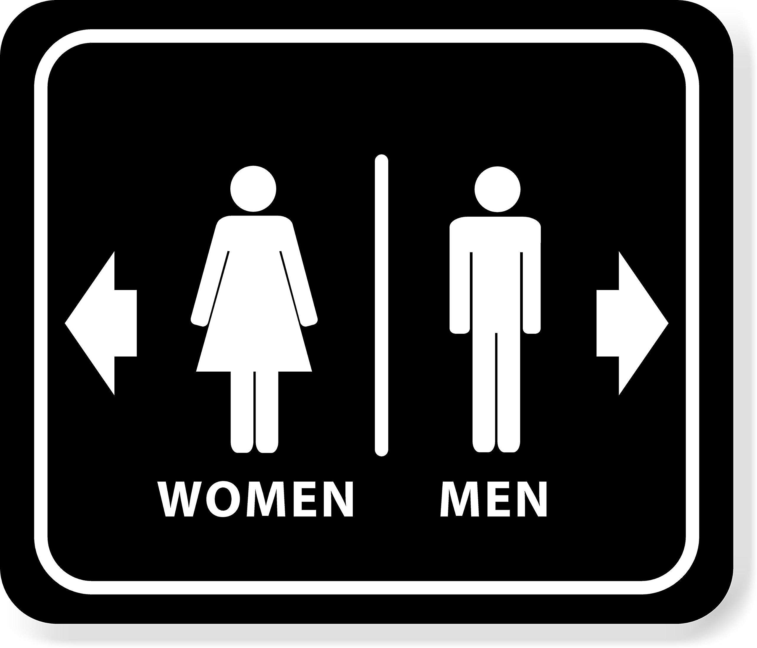 Bathroom Restroom Men Right Arrow Women Left Arrow Black Aluminum Composite Outdoor Sign 8.5' X10'