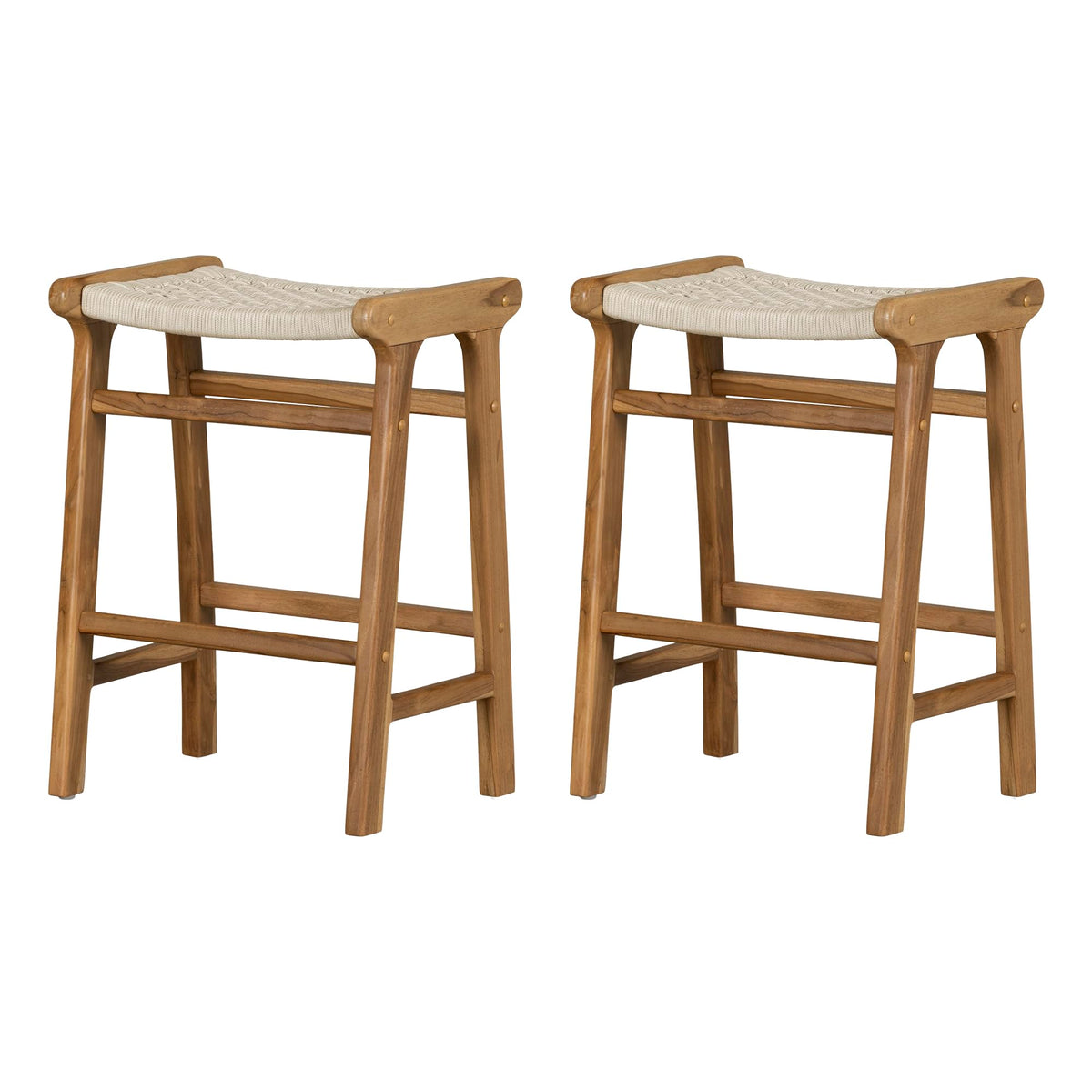 South Shore Balka Woven Rope And Teak Counter Stool, Set Of 2, Cream And Natural