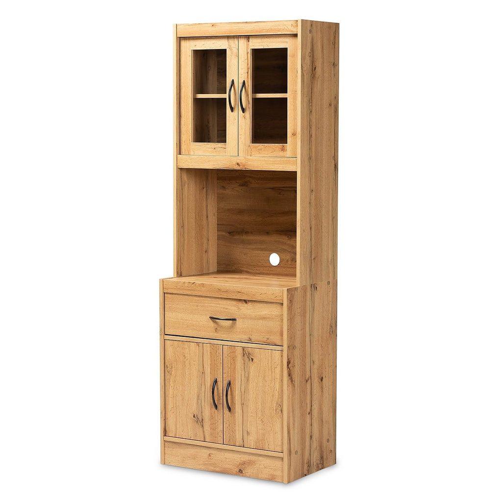 Baxton Studio Laurana 23.62-inch W Kitchen Storage Cabinet and Hutch, Oak Brown (193-12004-HiT)