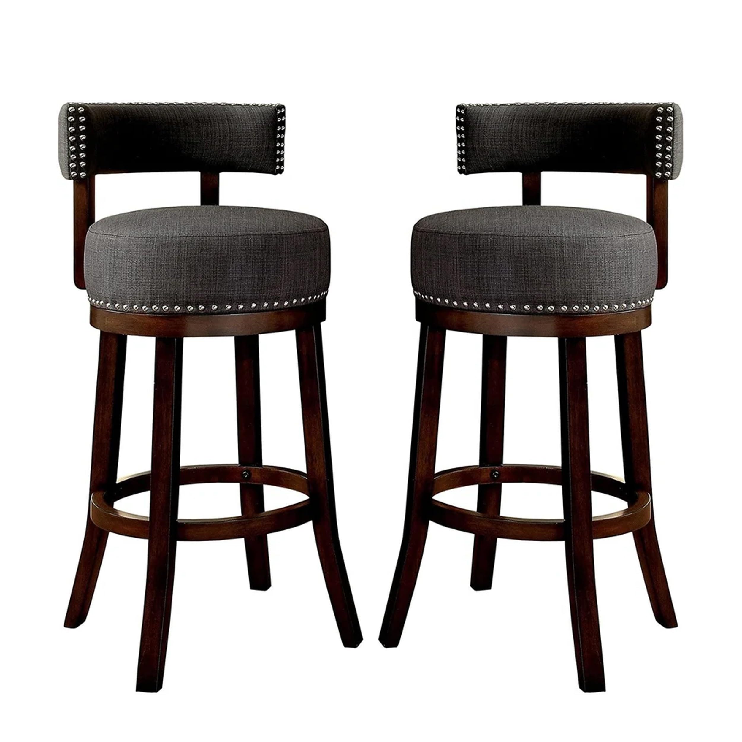 Benzara Bm131356 Lynsey 24 In. Barstool With Linen Cushion, Dark Oak & Gray