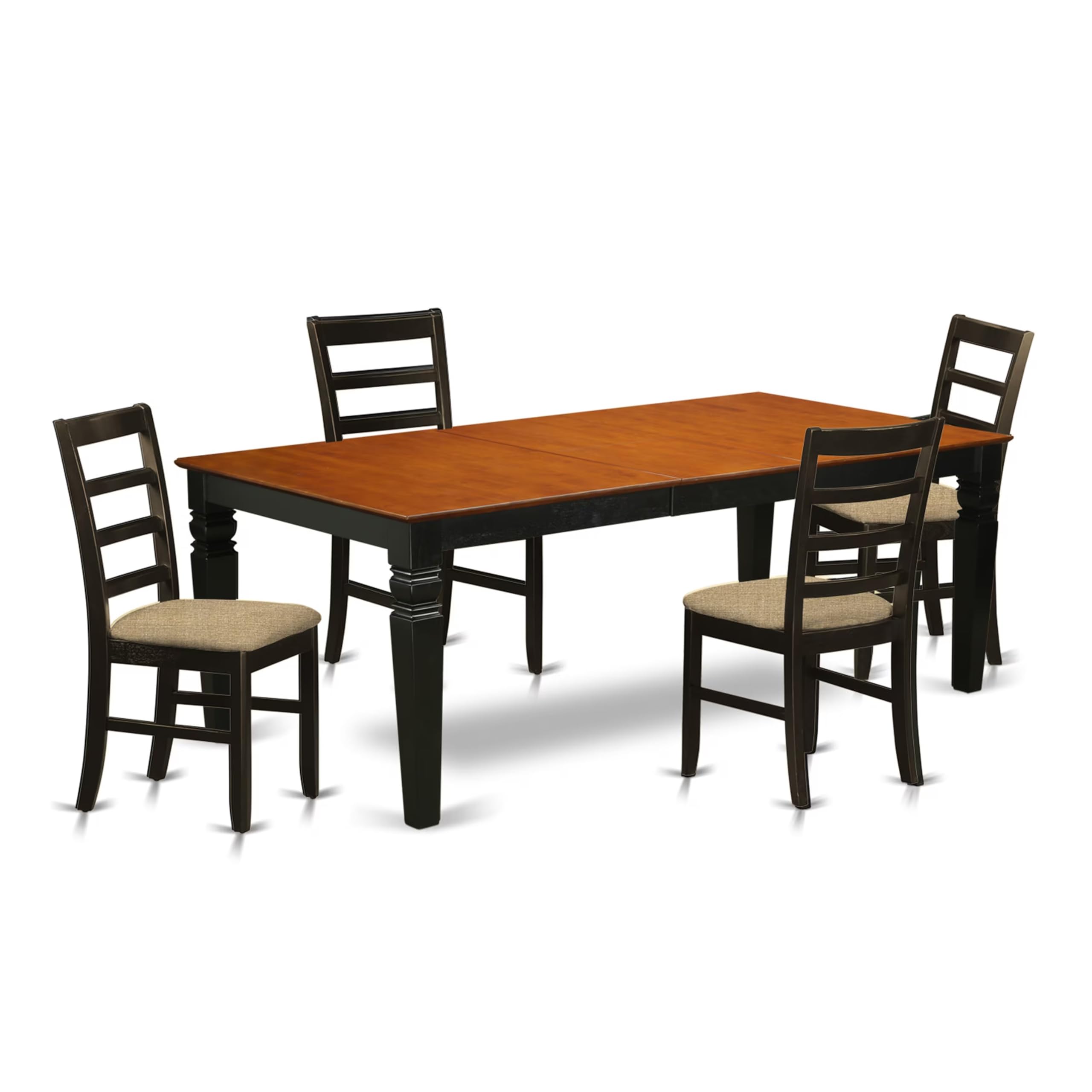 East West Furniture LGPF5-BCH-C 5 Piece Modern Dining Table Set Includes a Rectangle Wooden Table with Butterfly Leaf and 4 Linen Fabric Dining Room Chairs, 42x84 Inch, Black & Cherry