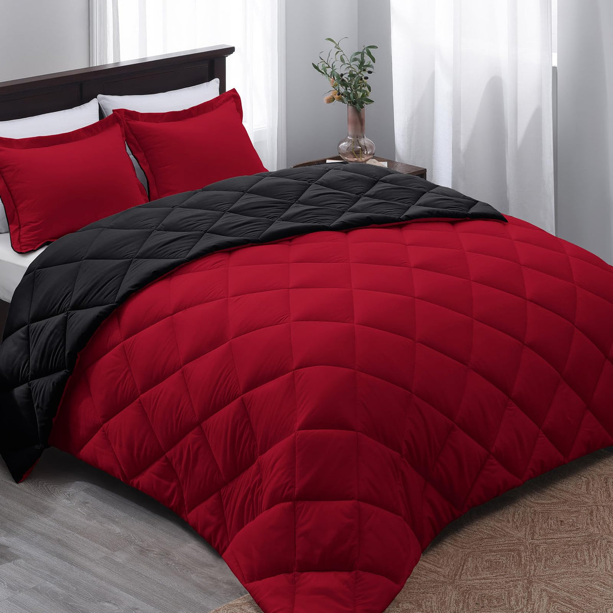 Basic Beyond California King Comforter Set Reversible Cal King Comforter Set, Red And Black Comforter Set California King For Al