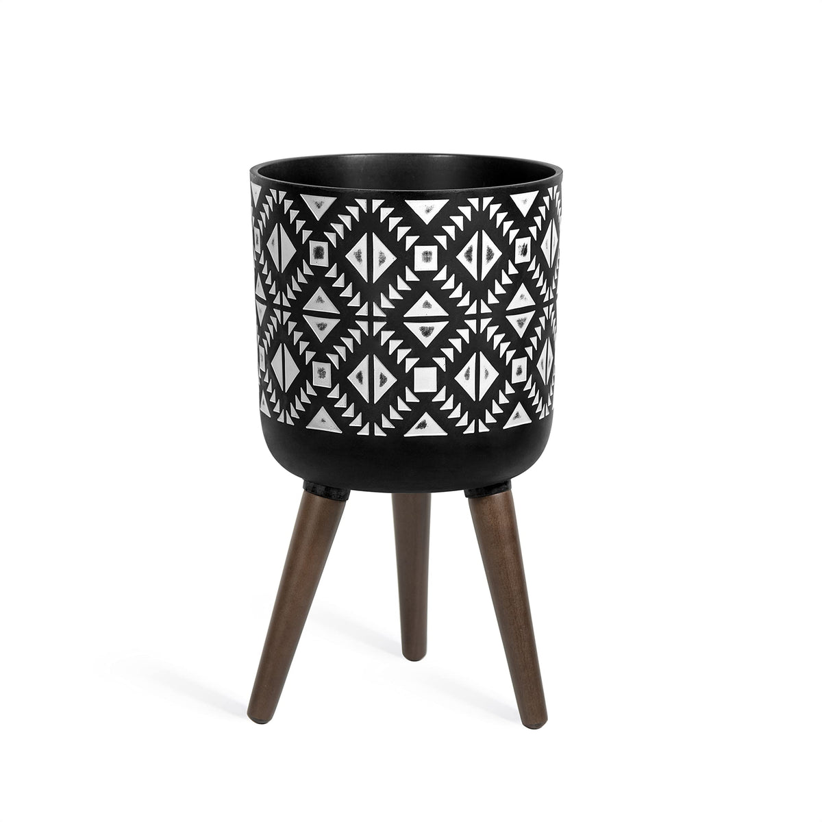 D'Vine Dev 10 Inch Planter Pot With Stand, Mid-Century Tall Plant Pot With Legs For Indoor Plants, Medium, Charcoal Grey/White,