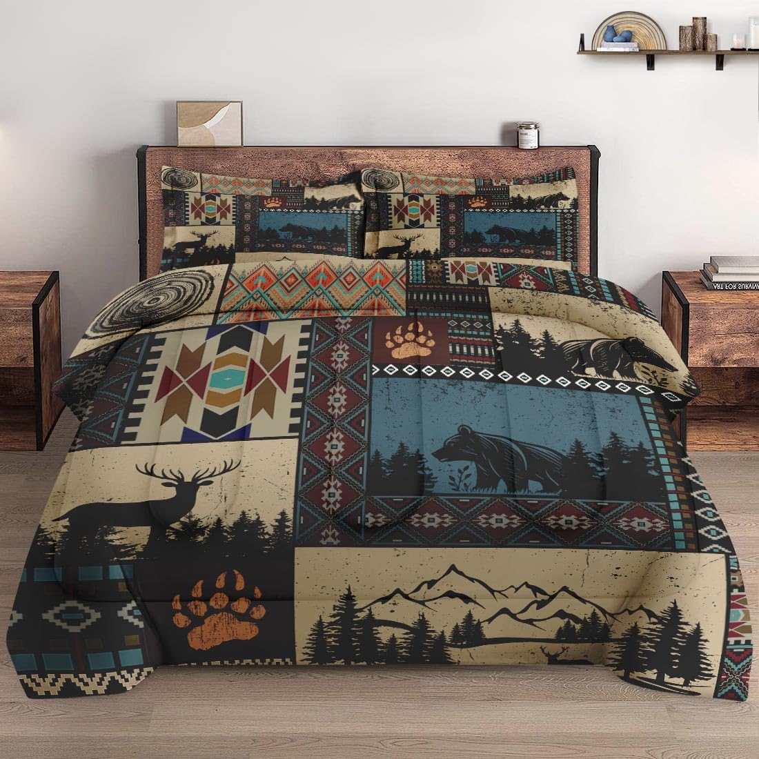 Wecozy 2 Pcs Twin Size Comforter Set With Pillowcase, Deer Bear Animal Bedding Set For Kids And Adults, Black White Abstract Sof