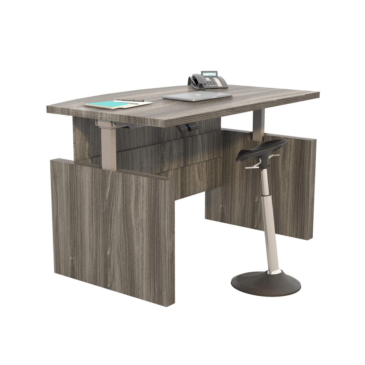 Safco Products ABDH7242LGS Aberdeen­ 72&quot; Bow Front Base Height-Adjustable Desk, Gray Steel Laminate