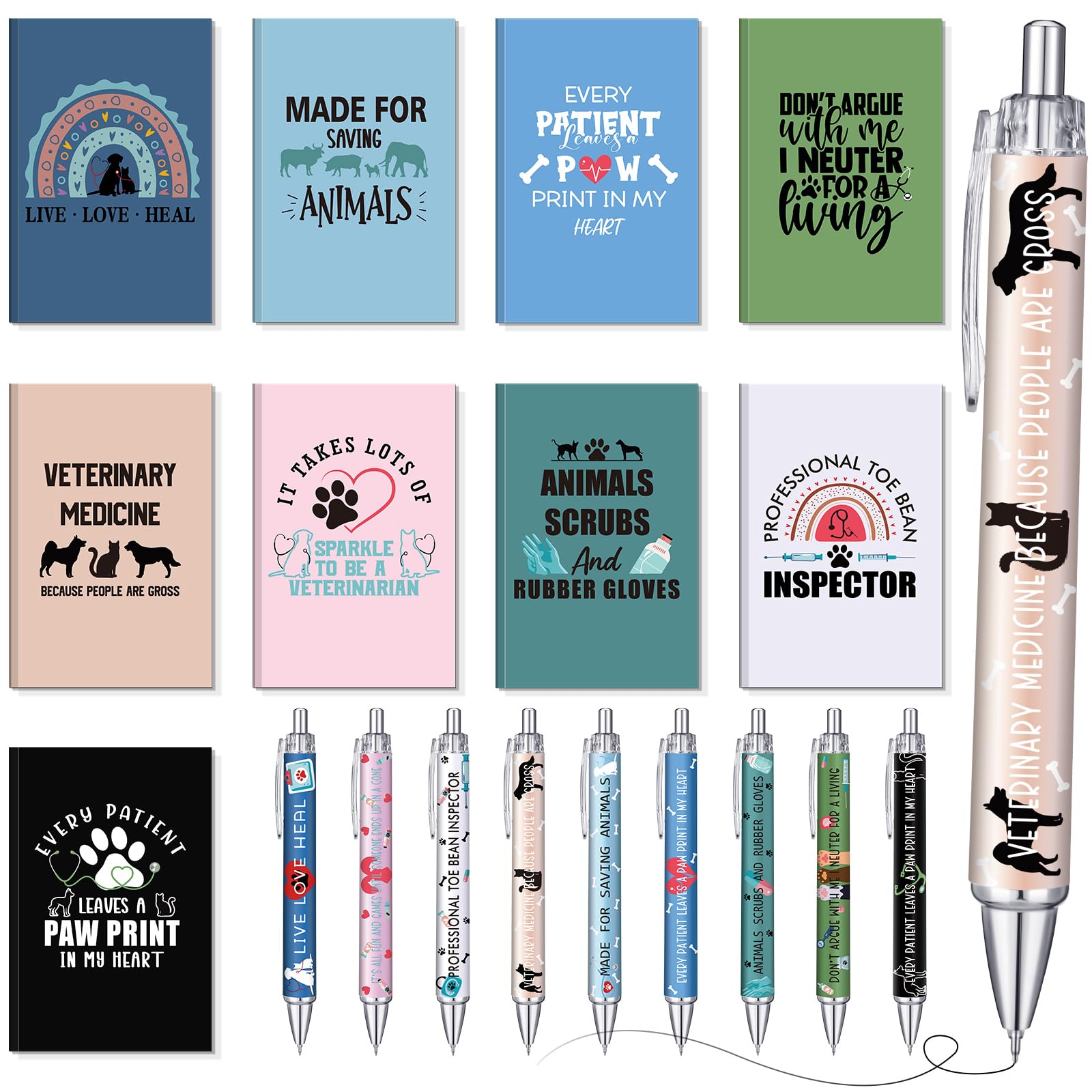 Resurhang 18 Pcs Christmas Vet Tech Appreciation Gifts Set Includes 9 Veterinarian Notebook Journal & 9 Inspirational Ballpoint 