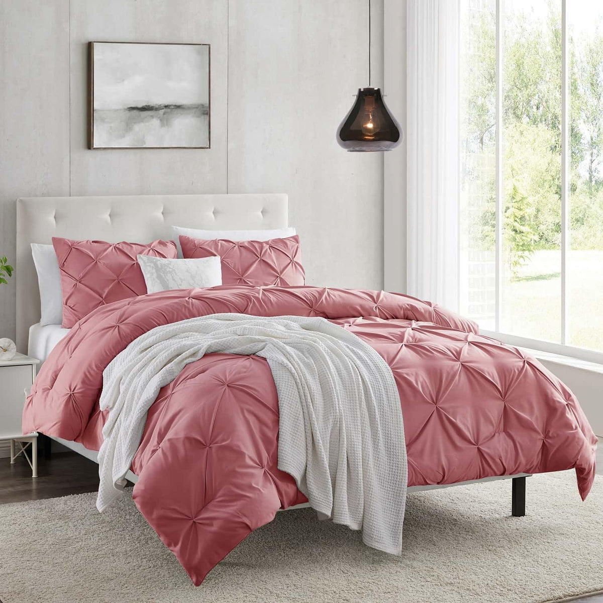 Nestl Twin Duvet Cover Set Pintuck - Double Brushed Mauve Duvet Cover Twin 2 Piece With Button Closure, 1 Pinch Pleated Twin Siz