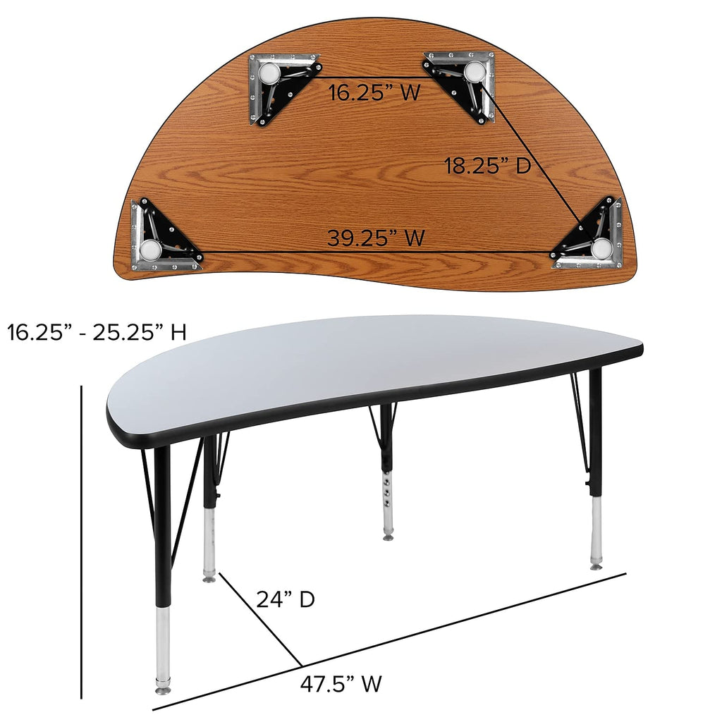 Flash Furniture 2 Piece 47.5" Circle Wave Collaborative Grey Thermal Laminate Activity Table Set - Height Adjustable Short Legs