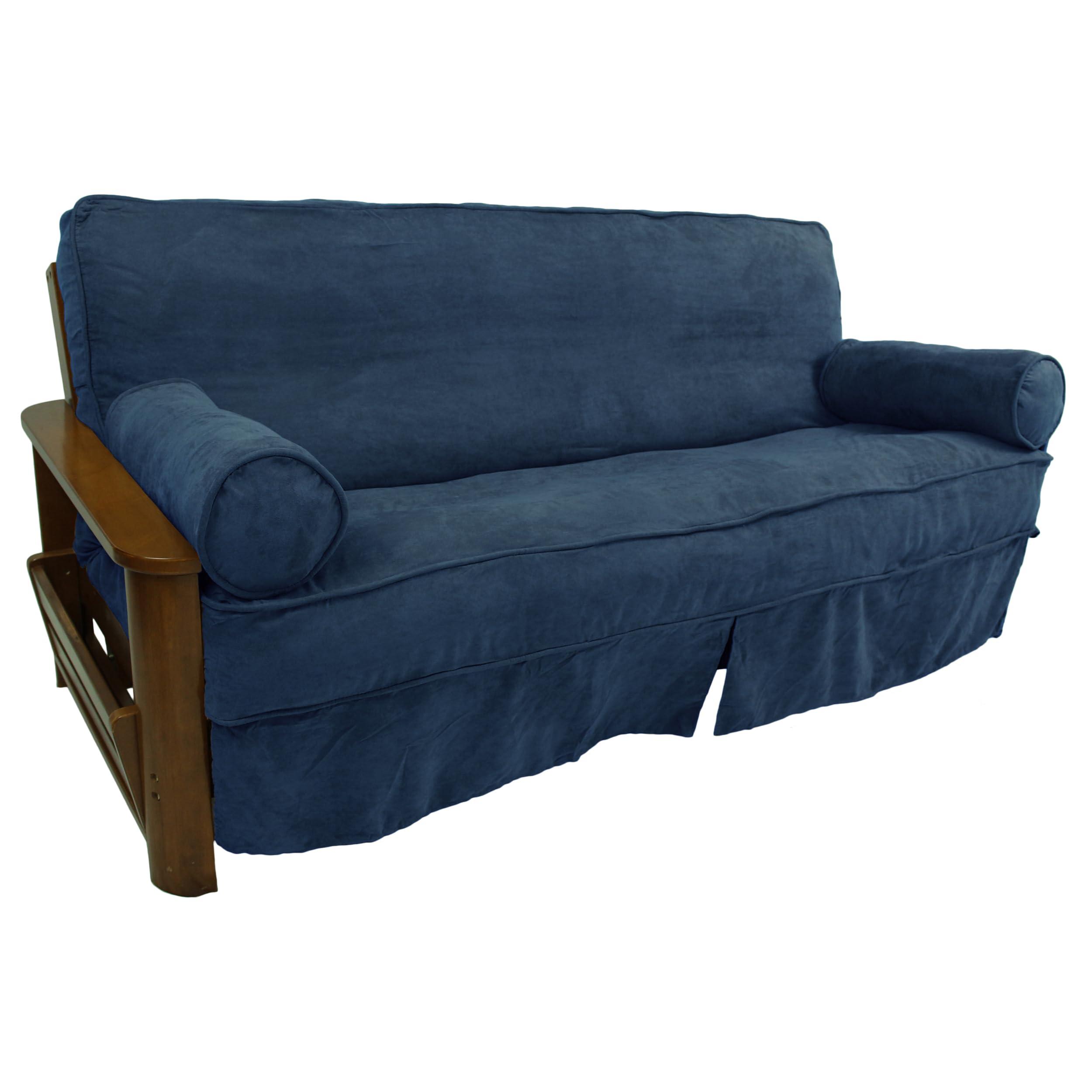 Blazing Needles Solid Microsuede Double Corded 8&quot; to 9&quot; Futon Slipcover Set with 2 Bolster Pillows (Set of 3), Full, Indigo