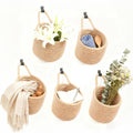 5 Pcs Woven Wall Hanging Baskets, Boho Storage Organizers Fabric Pouches Wall Mounted Bag for Home Office Living Room Decor, Bro