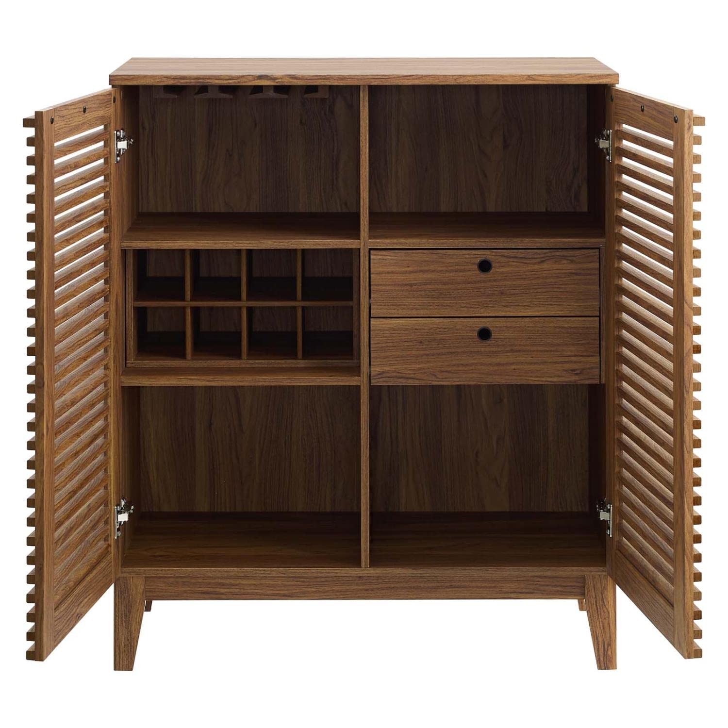 Modway Render Mid-Century Modern Wine Rack Storage, Bar Cabinet, Walnut