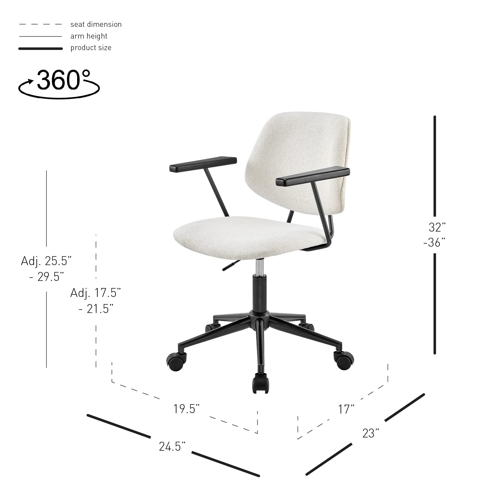 Npd Furniture And More Noah Fabric Swivel Arm, Fuzzy Ivory Home Office Chair, Beige