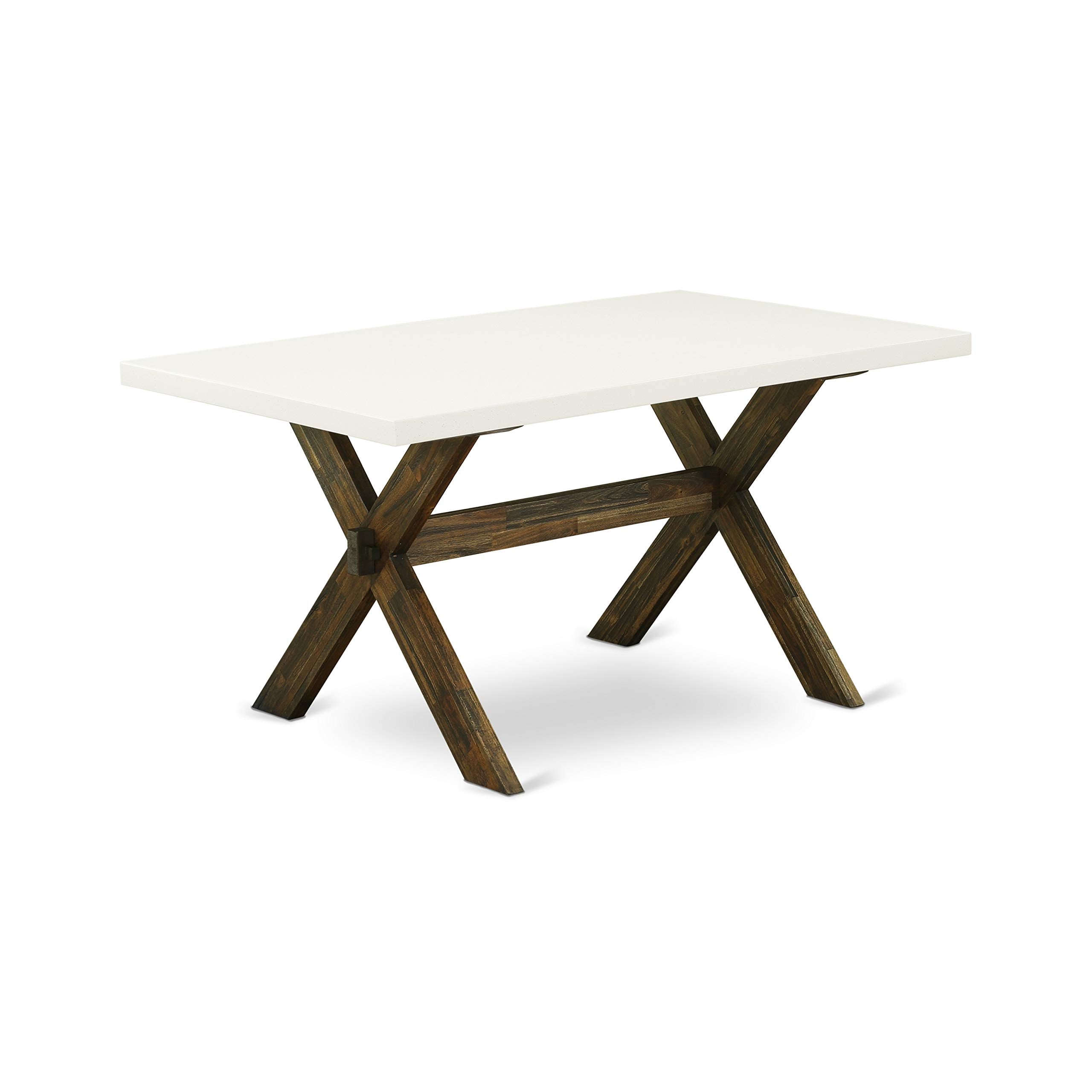 East West Furniture X-Style 7 Piece Set Consist of a Rectangle Dining Room Table with X-Legs and 6 Light Grey Faux Leather Parsons Chairs, 36x60 Inch, X076FO244-7