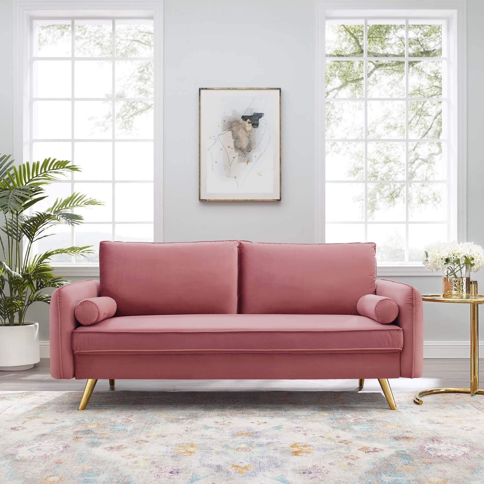 Modway Revive Performance Velvet Sofa, Dusty Rose