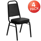 Flash Furniture Hercules Series Trapezoidal Vinyl Banquet And Event Chairs, Commercial Event Chairs With Padded Seats And Backs, Set Of 4, Black