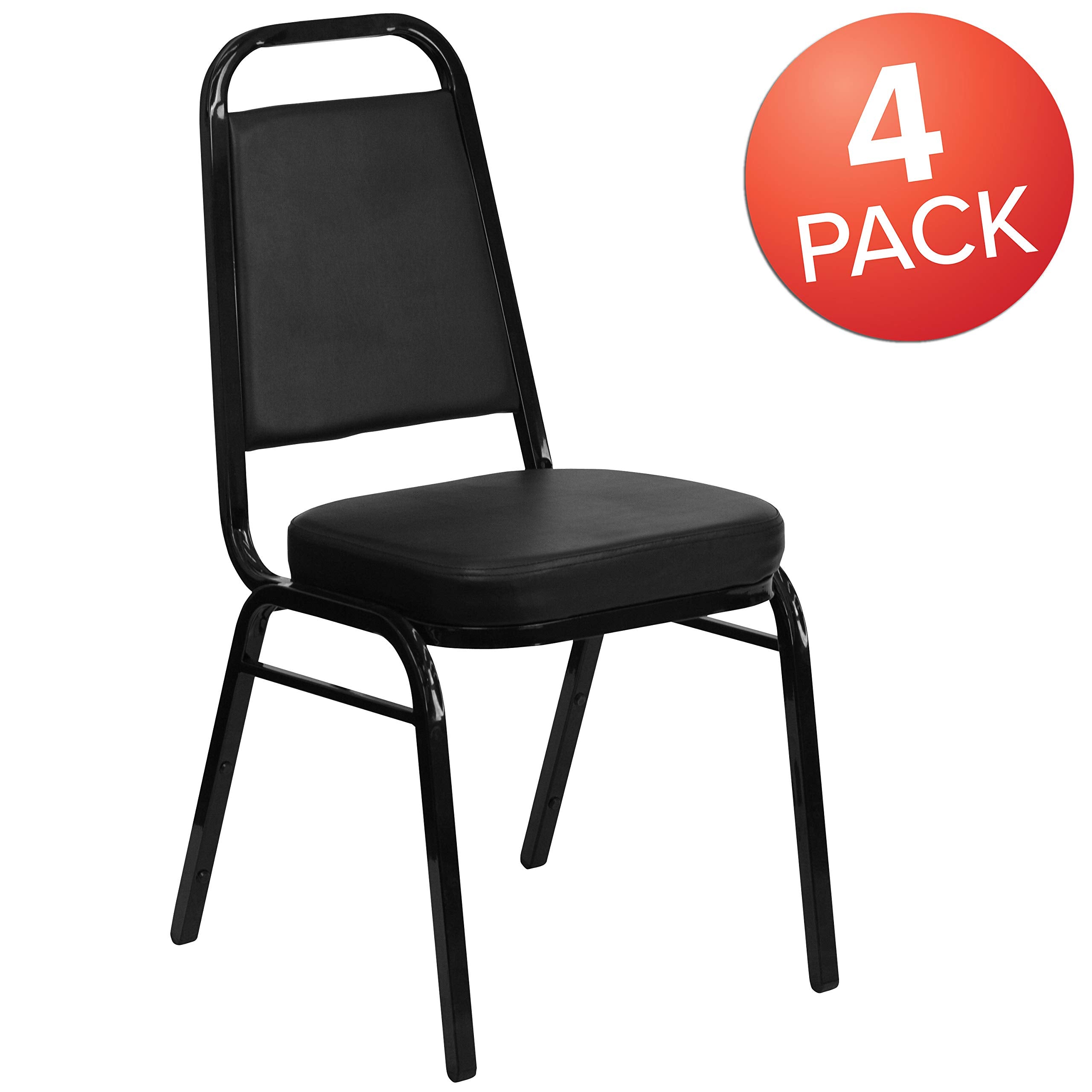 Flash Furniture Hercules Series Trapezoidal Vinyl Banquet And Event Chairs, Commercial Event Chairs With Padded Seats And Backs, Set Of 4, Black