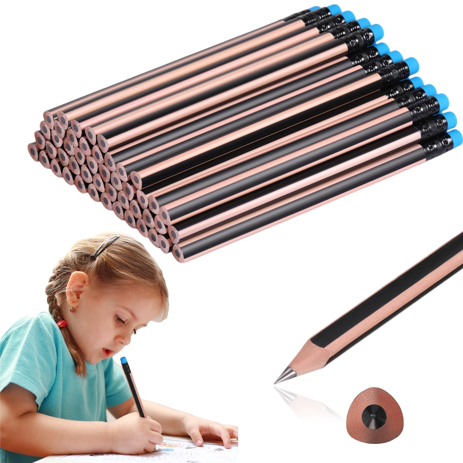 Seajan 48 Pcs 6b Jumbo Pencils, Big, Fat, Thick, Triangular Grip 7 Inch Large Pencils Refill with Eraser for Beginners Office Ch