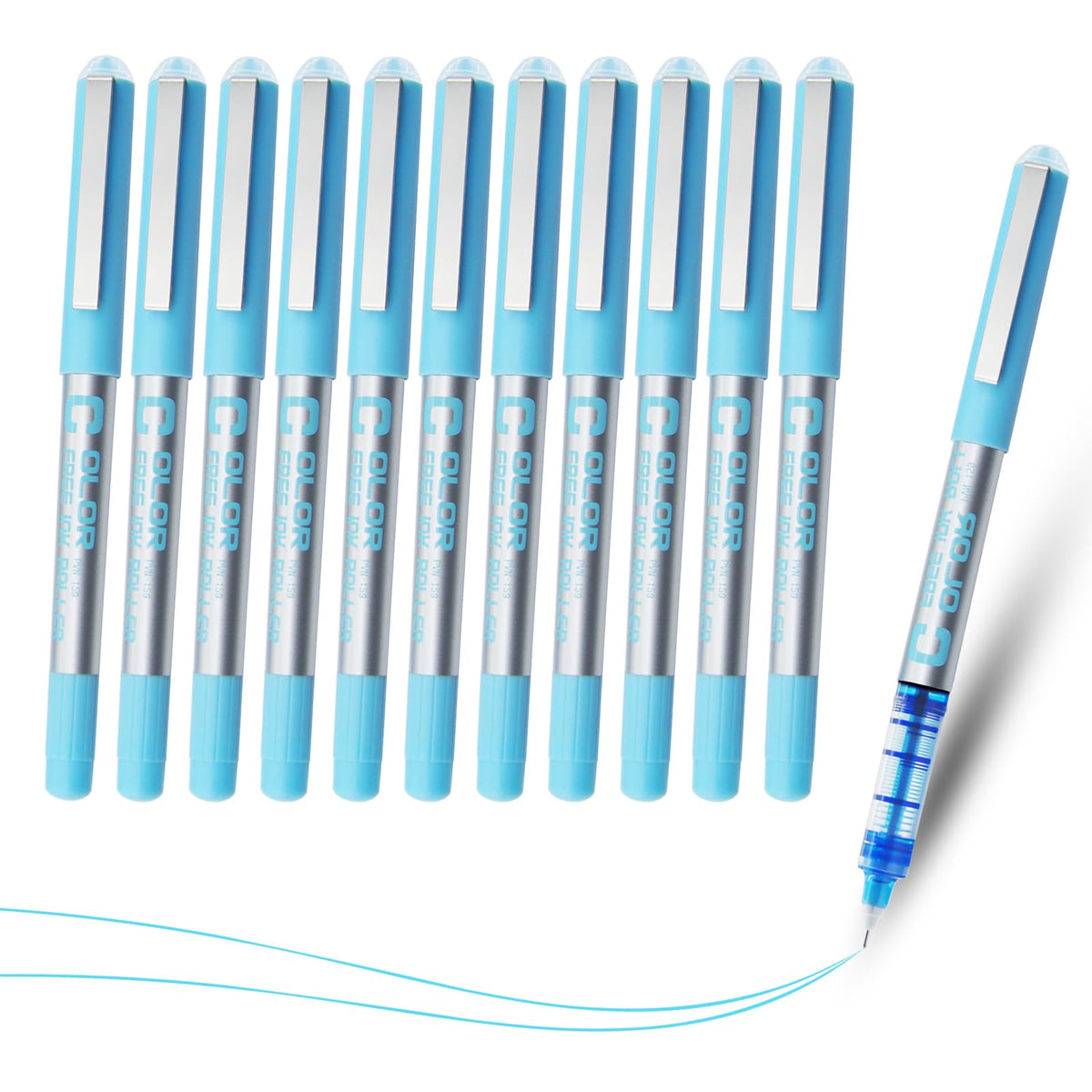 Eyeye Light Blue Extra Fine Rollering Pen, Liquid Ink Roller Ball Pens Fine Point, 0.5Mm Needle Nib, Free Ink Roller, 12 Pcs Rol