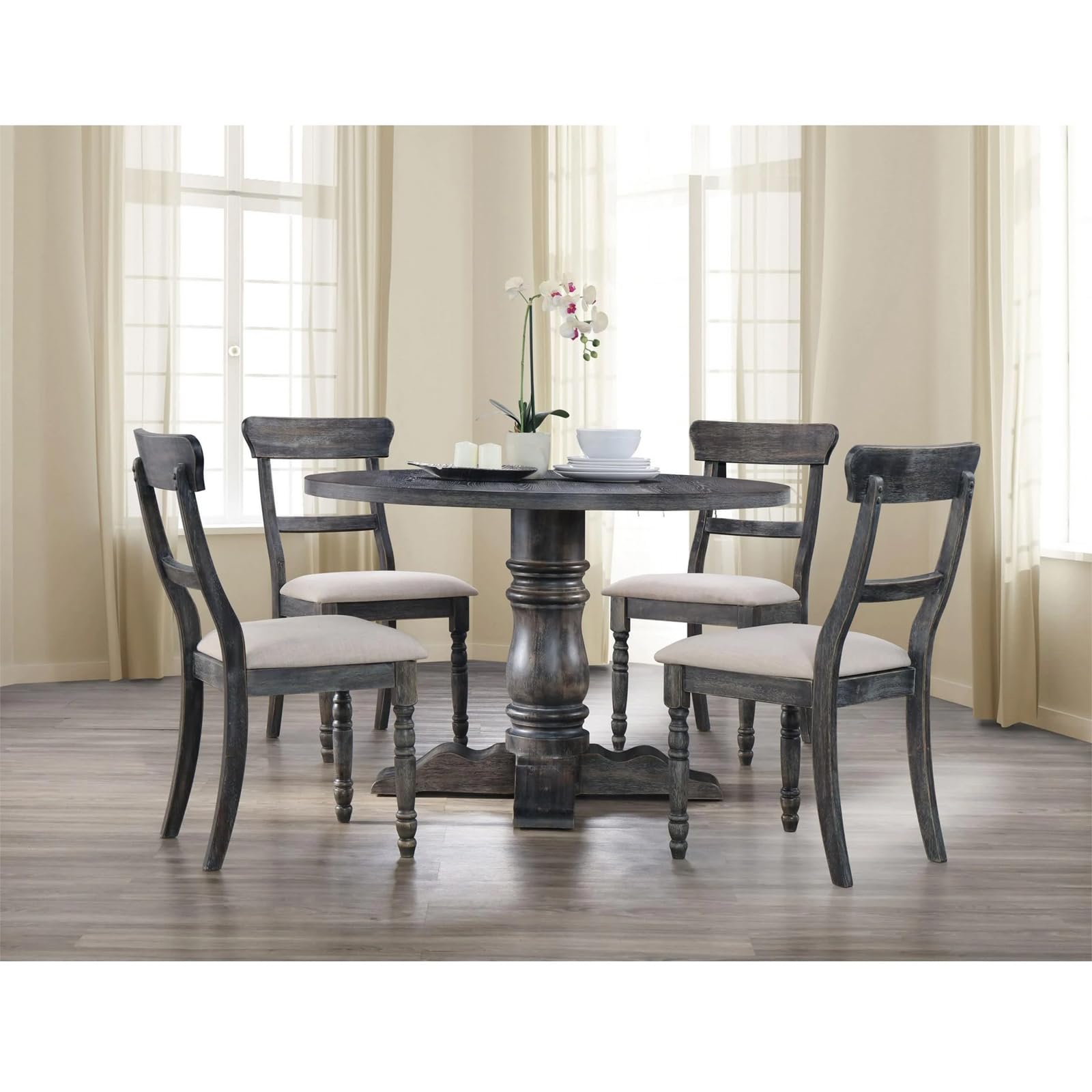 Acme Wallace 47&quot; Round Pedestal Dining Table in Weathered Gray