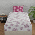 Huesland By Ahmedabad Cotton 144 Tc Elastic Fitted Bedsheets Single Bed Cotton With 1 Pillow Cover | 3Ft X 6.5Ft | White & Mauve