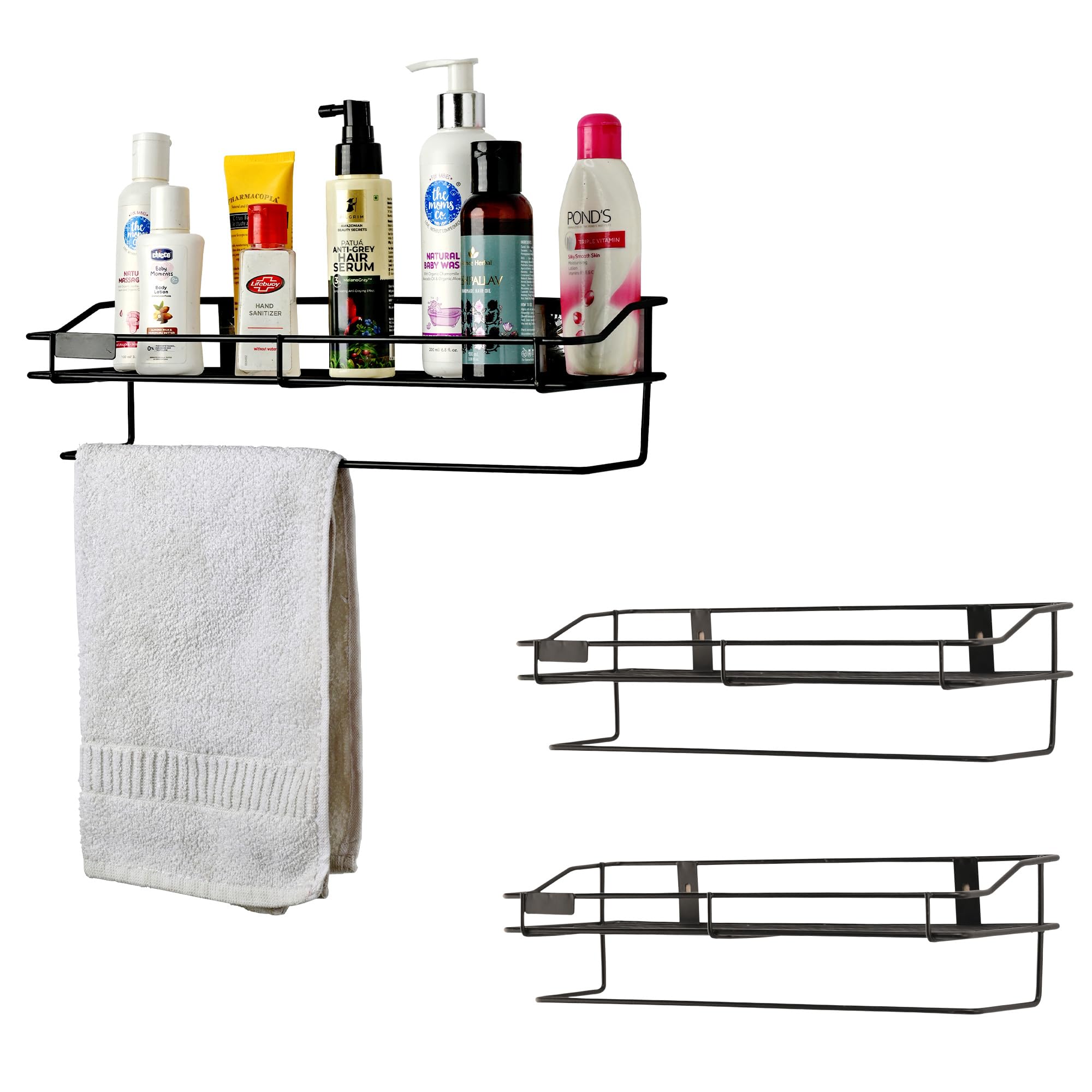 Kuber Industries Pack Of 3 Metal Bathroom Shelf For Wall  Washroom Organizer Shampoo Holder Stand & 14 Inch Kitchen Storage Rac