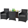 Happygrill 3 Piece Outdoor Wicker Bistro Set Pe Rattan Dining Table Set With Cushioned Chairs, Patio Conversation Set For Backyard Porch Garden And Poolside